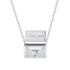 This love locket necklace is sure to make a heartfelt statement. Crafted from 925 sterling silver, the locket showcases a romantic message of "I love you". It's the perfect gift to show your affection. 925 sterling silver Length: 38CM + 5.5CM Pendant size: 9MM X 14.3MM Nickel/Lead/Cadmium Free TARNISH FREE! Hypoallergenic Necklace With Letter, Envelope Necklace, Letter Necklace Silver, 18k Gold Necklace, Waterproof Jewelry, Design Silver, Love Letter, Letter Necklace, Say I Love You