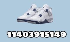 a pair of white and blue sneakers on top of a light blue background with the words,