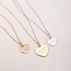 "14K 18K Solid Custom Engraved Heart Necklace, Personalized Dainty Gold Pendant, 2 Side Personalized Date Name Heart Pendant Gift for Her/Him ► Adding a customized tiny bar at clasp may be a good idea: https://etsy.me/3cn9OQ5 Material: Solid Gold (real gold, no gold-filled or no gold plated material) Karat: 14K (585), 18K (750) Available Gold Colors: Yellow, rose and white Available chain thickness: 0.84mm, 0.95mm Available Heart pendant size (width): 10mm, 12mm, 14mm The pendant can be engraved Engraved Rose Gold Heart Necklace For Valentine's Day, Engraved Rose Gold Heart Pendant Charm Necklace, Heart-shaped Engraved Jewelry For Wedding Gift, Personalized Heart Necklace For Wedding Gift, Heart Shaped Wedding Necklace With Engraving Option, Heart-shaped Wedding Necklace With Engraving Option, Engraved White Gold Heart Pendant Necklace, White Gold Heart Pendant Necklace Engraved, Gold Heart Pendant Necklace As Wedding Gift