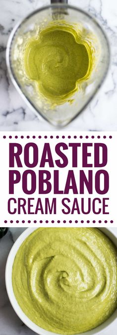 roasted poblaanoo cream sauce in a white bowl