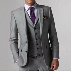 (eBay) Gray Wedding Suits For Men,3 Pieces Custom Made Men Suit,Tailored Groom Suit Men Wedding Suits Men Grey, Black Men Suits, Best Suits For Men, Groom Suit Grey, Groomsmen Grey, Grey Suit Wedding, Costume Gris, Grey Tuxedo, Wedding Suits Groomsmen