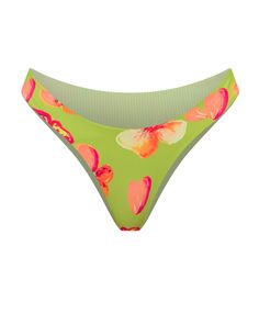 Our bestselling reversible bottoms, these will be your go-to style. Sit these right on your hip, they offer a medium coverage both back and front. Featured in our Cancun print, a vintage inspired lime green colorway with pops of red and orange florals, reversing to a white and lime green stripe. Green Stretch Bottoms For Poolside, Poolside Green Stretch Bottoms, Tropical Green Bottoms For Poolside, Tropical Green Bottoms For Pool, Green Printed Poolside Bottoms, Green Printed Bottoms For Poolside, Green Tropical Printed Bottoms, Printed Green Bottoms For Vacation, Tropical Green Fitted Bottoms