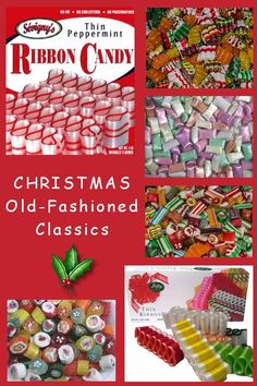 christmas old - fashioned candy is featured in this ad for ribbons and ribbon candy company