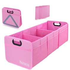 the pink organizer is open and ready to be used as a storage bin for small items