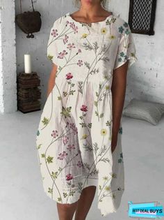 Crew Neck Casual Loosen Floral Midi Dresses is fashionable and cheap, come to Rosegods to find out about the Clothing Floral Prints Fashion, Casual Short Sleeve Dress, Women Dresses Classy, Midi Shift Dress, Shift Dresses, Cotton Blends Dress, Short Sleeve Maxi Dresses, Floral Print Maxi Dress, Crewneck Dress