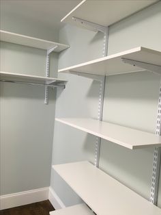 empty white shelves in a walk - in closet