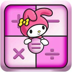 the hello kitty character is on top of a pink and white square with an x