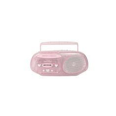 a pink radio sitting on top of a white wall