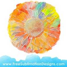 a watercolor drawing of a sunflower with the words free sublimation designs com