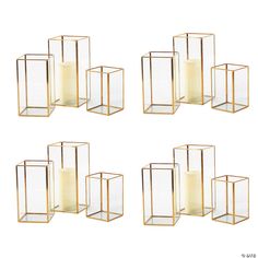 six gold metal and glass candle holders