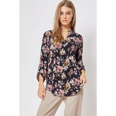 * Dear Scarlett Women's Lizzy Top * Bulgari Fabric Feel (Premium Fabric Quality) * Wrinkle Free * Split V-Neckline * Curved Hemline * 3/4 Roll Tab Sleeves With Button Detailing * Relaxed Fit (True To Size For Relaxed Fit) * Stretch Fabric * 95% Polyester, 5% Spandex * Mpn Lizzy-V0022 Measurements: Bust Measured Laid Flat Across Front Armpit To Armpit S 19", M 20", L 21", 1xl 23", 2xl 24", 3xl 25" Length Measured Shoulder To Hemline S 27", M 28", L 29", 1xl 30", 2xl 31", 3xl 32" Black V-neck Rayon Blouse, Elegant Floral Print Top With Split Neck, Elegant Floral Print Split Neck Top, Black Rayon V-neck Blouse, Casual Black Blouse With Split Neck, Black Split Neck Top For Spring, Floral Print Tunic, Short Sleeve Tunic, Women Tunic Tops