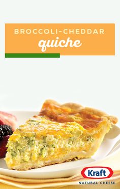 broccoli - cheddar quiche on a plate with berries