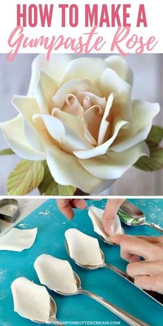 how to make a gumpaste rose with spoons and flowers on the table