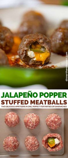 an advertisement for jalapeno popper stuffed meatballs