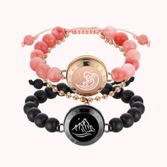 Mountain&Sea Touch Armbänder mit Perlen aus schwarzem Achat und rosa persischer Jade Shein Bracelets, Honeycore Aesthetic, Match Bracelets, Long Distance Bracelets, Shein Jewelry, Promise Bracelet, Distance Bracelets, Bff Jewelry