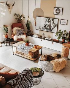 a living room filled with furniture and plants