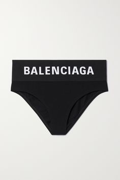 Balenciaga's briefs are designed with an elasticated, high-rise waistband that's jacquard-woven with the brand's moniker. They're made from smooth stretch-jersey and lined at the base for breathability and comfort. Black Bottoms With Logo Waistband In Elastane, Black Bottoms With Logo Waistband, Summer Stretch Bottoms With Logo Waistband, Sporty Fitted Bottoms With Logo Print, Fitted Bottoms With Logo Waistband For Summer, Fitted Summer Bottoms With Logo Waistband, Stretch Briefs With Logo Waistband, Balenciaga Clothes, Balenciaga Clothing