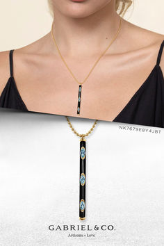 Enamel - 14K Yellow Gold Blue Topaz Bar Necklace with Black Enamel
NK7679E8Y4JBT