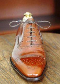 HAND STITCH BROWN CAP TOE BROGUE LEATHER LACE UP WEDDING SHOES