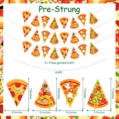 the pizza slices are arranged in different sizes and shapes