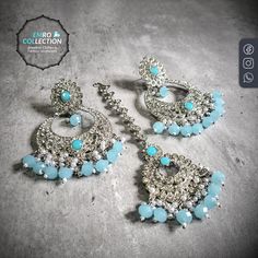 indian jewelry Blue Earrings Wedding, Light Blue Earrings, Pakistani Jewelry, Indian Earrings, Mint Blue, Wedding Jewellery, Earrings Wedding, Stunning Earrings, Stunning Jewellery