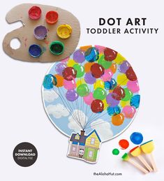 an art activity for toddlers to learn how to paint the house with balloons