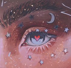 an eye with stars and a heart painted on it