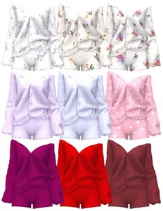 six different colors of shorts with bows on them