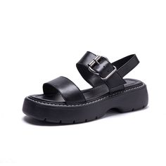 Color: Black, Shoe size: 37 Fire Fairy, Skirt Beach, Fairy Style, Roman Sandals, Black Shoe, Slingback Sandals, Thick Heel, Sandals Brands, Beach Shoes