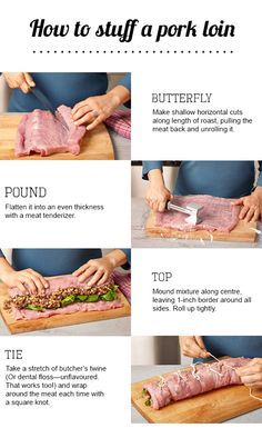 the instructions for how to cut pork on a cutting board