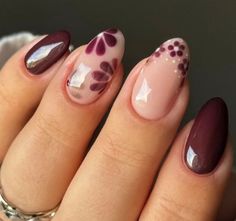 Autumnal Nails Biab, Burgundy Floral Nails, Mulberry Nails, Berry Nails, Plum Nails, Wine Nails, Tweedle Dee, Simple Fall Nails, Sunflower Nails