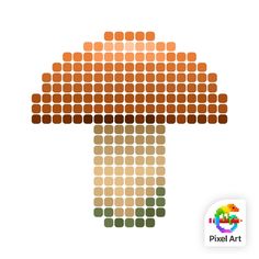 the pixel art logo is made up of small squares and dots in orange, green, yellow