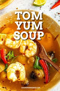 tom yum soup with shrimp and vegetables in a bowl