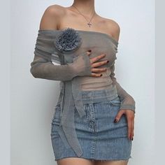 Please refer to our sizing chart for a guideline when choosing a size. 5 business days order processing time. 90% polyester 10% spandex Gray Party Tops For Spring, Gray Party Top For Spring, Glamorous Fitted Off-shoulder Tops, Moda Cyberpunk, Glitter Top, Moda Punk, Flower Applique, Sizing Chart, Color Patterns