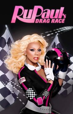 the poster for rupaul's drag race is shown in pink and black