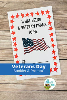 What being a veteran means to me writing prompt cover page with a picture of a flag and a red star boarder with a space for the child to write their name. Veterans Day Songs, Veterans Day Poem, In Flanders Fields, Honor Veterans, Brainstorming Activities, Star Border