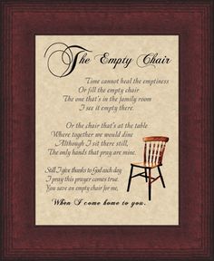 the empty chair poem in a frame with an image of a wooden chair on it