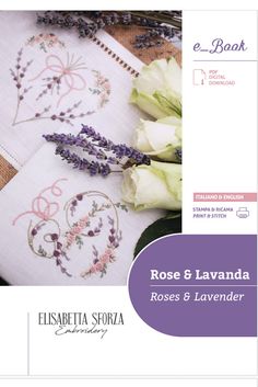 cross stitch pattern book with roses and lavenders