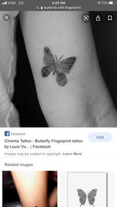 an image of a butterfly tattoo on someone's arm with the caption facebook page below it