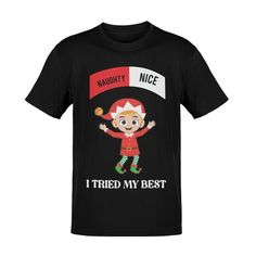 Funny Christmas Santa Naughty Nice Holiday Short Sleeve Crew Neck T-Shirt Size: L.  Color: Multicolor.  Gender: unisex.  Age Group: kids. Nice Holiday, T Shirt For Boys, Christmas Santa, Funny Christmas, Christmas Humor, Neck T Shirt, Brooklyn, Age Group, Boy Or Girl