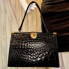 Beautiful Vassar Vintage Genuine Crocodile Alligator With Large Brass Hardware Elegant Rectangular Satchel With Crocodile Pattern, Classic Crocodile Pattern Shoulder Bag For Formal Occasions, Evening Handheld Bag With Crocodile Pattern, Classic Formal Shoulder Bag With Crocodile Pattern, Elegant Crocodile Pattern Rectangular Satchel, Formal Handheld Shoulder Bag With Crocodile Pattern, Elegant Crocodile Pattern Bags, Formal Handheld Crocodile Pattern Shoulder Bag, Evening Bag With Crocodile Pattern And Top Handle