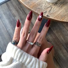 Red And Silver Nails, Red And White Nails, Dark Red Nails, Red Acrylic Nails, Vintage Nails, Grunge Nails, Funky Nails