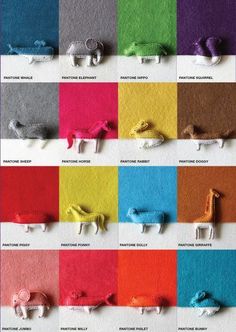 several different colors of felt with animals on them in the same color swatches,