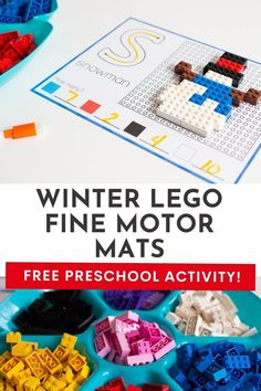 the free winter fine motor lego mats are great for kids to practice their letters and numbers