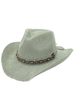 Cowgirl up in this daringly stylish CBC-08 Sage Hat! With its classic cowgirl cut, bling detail, and top-notch construction, this hat will have you feelin' like a bona fide giddyup gal. Yee-haw! Western Sun Hat For Rodeo, Western Sun Hat For Rodeo, One Size Fits Most, Brimmed Summer Hat For Country Concerts, Summer Fedora For Country Concerts, Country Style Summer Hats For Country Concerts, Trendy Hats For Summer Country Concerts, Trendy Summer Hats For Country Concerts, Trendy Hats For Country Concerts In Summer, Trendy Summer Hat Bands For Western-themed Events