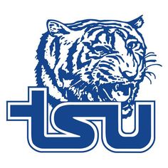 the lsu tigers logo is shown in blue and has an image of a tiger's head