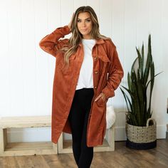 Get ready for your new favorite go-to corduroy shacket! It will keep you cozy and warm as our weather starts to to cool. Pair with your favorite denim or leggings or wear as a trendy dress with your favorite boots. 88% POLYESTER, 12% NYLON Light Brown hair Model is 5'5" and is wearing a Small Brunette Model is 5'8" and is wearing a Small Runs large. If you would like a less oversized look we recommend sizing down. Relaxed Fit Corduroy Outerwear For Winter, Oversized Brown Corduroy Outerwear, Everyday Long Sleeve Corduroy Outerwear, Trendy Shacket With Corduroy Collar For Fall, Fall Shacket For Day Out With Pockets, Fall Corduroy Outerwear With Pockets, Spring Corduroy Outerwear With Buttoned Pockets, Winter Corduroy Button-up Shacket, Fall Corduroy Shacket For Workwear