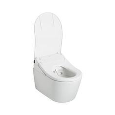 a white toilet with the lid open and its seat raised to allow it to use