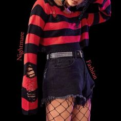 Cute Outfits Red And Black, Emo Punk Outfits 2000s, E-girl Clothes, Emo Baggy Clothes, Emo Sweater Outfits, Old Punk Fashion, Street Goth Fashion, Alternative Punk Fashion, Korean Goth Fashion