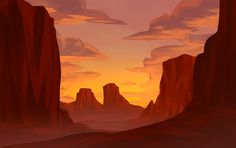 a desert scene with mountains and clouds in the sky at sunset or dawn, digital painting